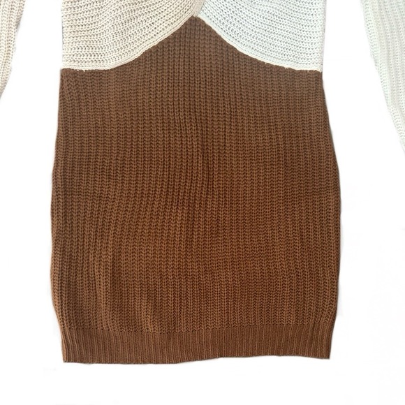 Fashion Nova Women's Split It Sweater Long Sleeve‎ Mini Dress Brown/combo S NWT - Picture 5 of 10